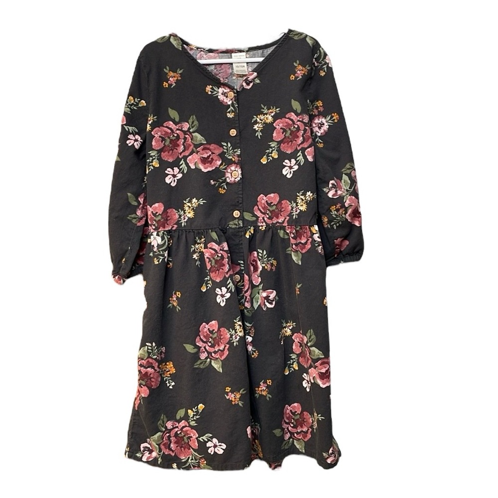 OSHKOSH UEC Girls Size 10 Gray Pink Floral 3/4 Sleeve V-neck casual dress
